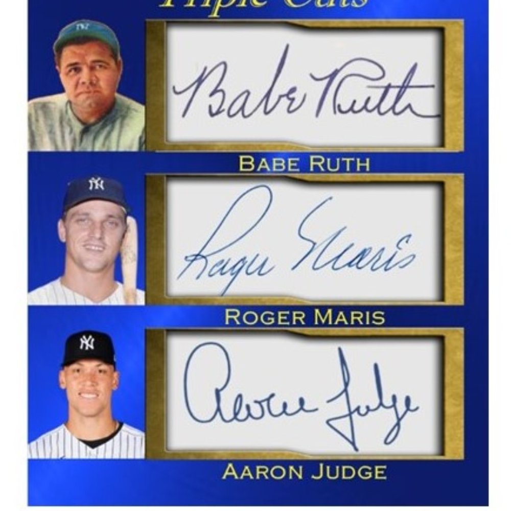 Babe Ruth Roger Maris Aaron Judge Platinum Triple Cuts facsimile auto 1000 made